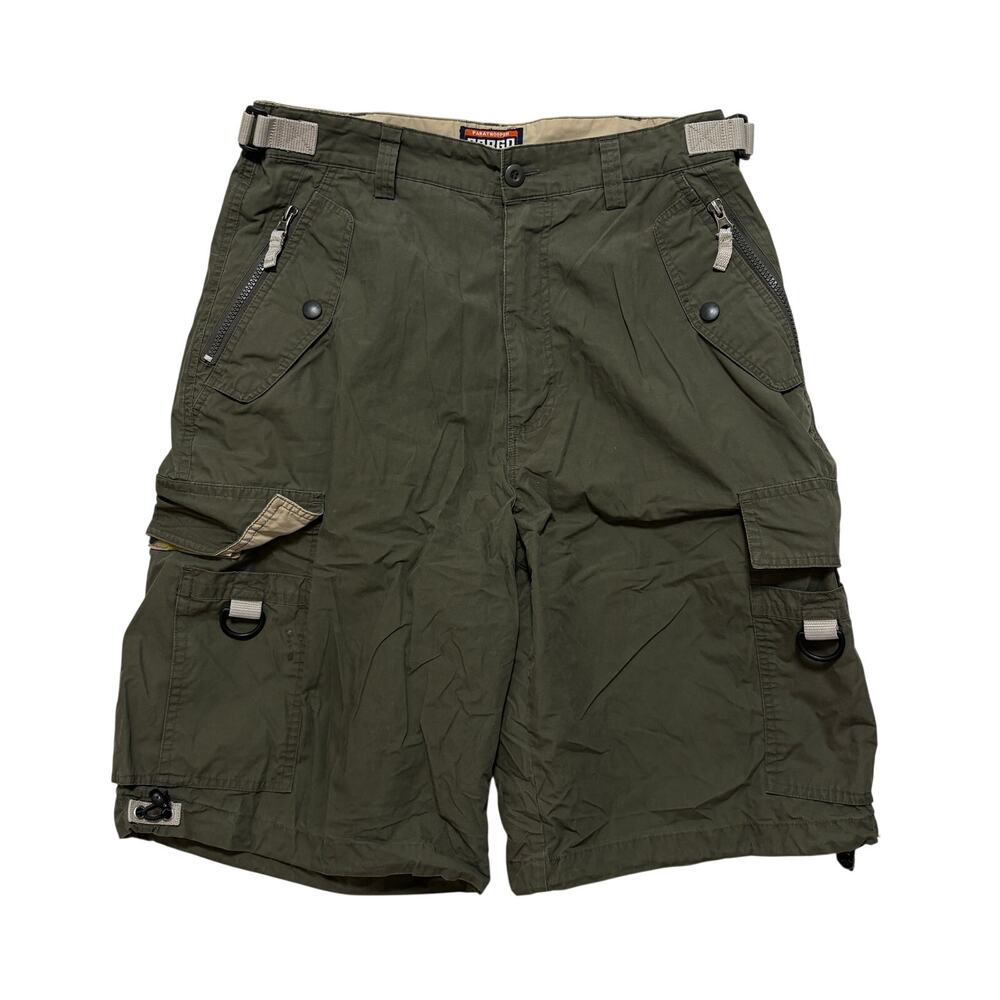VTG 90's Cargo Paratrooper Baggy Wide Leg Skater Surfer Gorpcore Shorts Green 30